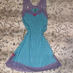 Purple Lace and Blue Nightgown with Pink Accents
